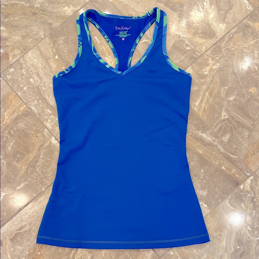 Lilly Pulitzer Blue Luxletic Racerback Tank Top With Lime Green Accent